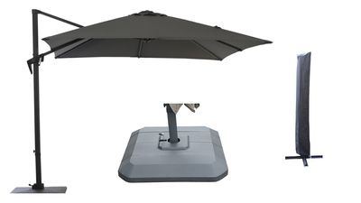 Parasol gris déporté 3x3m Roma avec pied et housse PROLOISIRS