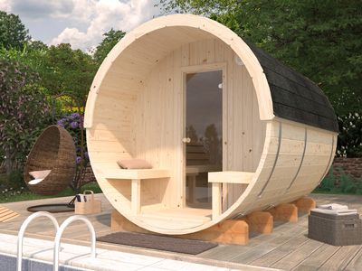 Sauna rond Anita 1,6m2 + 0,7m2 épaisseur 42 mm Livraison incluse domicile  PALMAKO