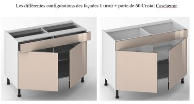Façade de cuisine 1 porte + 1 tiroir Cristal cashmire 70 x 60 cm pour meuble