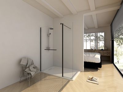 Paroi fixe pour douche à l'italienne transparente profilés alu noir mat 120 x 205 cm Sicilia OCEA