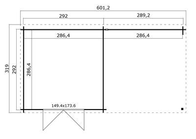 Abri de jardin bois ELODY 28 mm - 8,2 m² intérieur + extension 8,20 m²