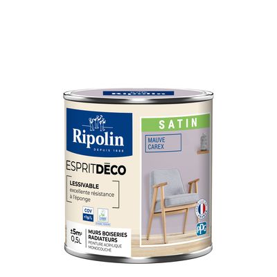 Peinture Intérieure Couleur - Satin - 0,5L - Mauve Carex - RIPOLIN