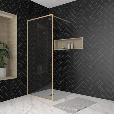 Paroi fixe douche à l'italienne Golden Edge or brossé transparent 90 x 200 cm AURLANE