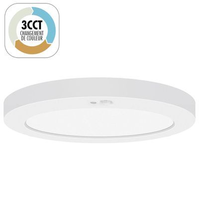 Plafonnier universel avec détecteur de mouvements blanc dynamique CCT 1050 lumens - ARIC