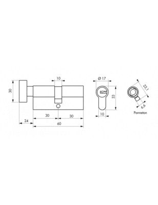 Cylindre de serrure haute sûreté 30 x 30 mm Transit 1 à bouton THIRARD