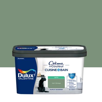 Peinture Crème de Couleur Cuisine et Bain Satin Vert Ginkgo 2 L