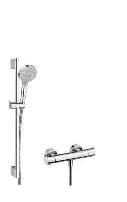 Ensemble douche 2 jets 100 mm avec mitigeur thermostatique Vernis Blend chromé HANSGROHE