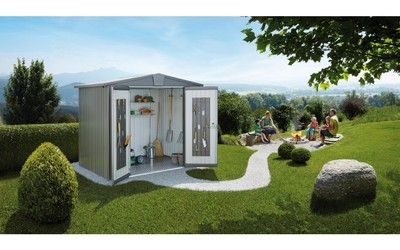 Abri de jardin en métal Europa 8.64 m² gris quartz Taille 7 BIOHORT