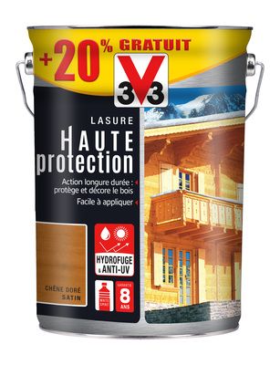 Lasure bois Haute Protection chêne doré 5 l + 20 % gratuit V33