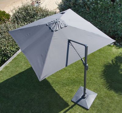 Parasol déporté 3 x 3 m inclinable et orientable gris mât aluminium PROLOISIRS