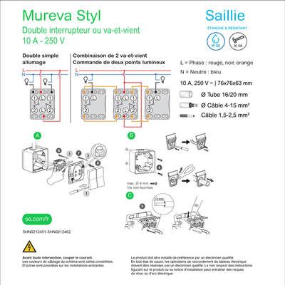 Double Interrupteur va-et-vient étanche IP55 en saillie blanc - Mureva Styl SCHNEIDER ELECTRIC