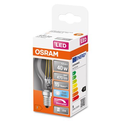 Ampoule LED Sphérique E14 Filament clair variable 4,8W=470 lumens blanc neutre OSRAM