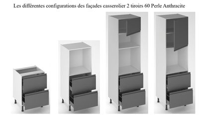 Façades tiroir pour meuble de cuisine Perle anthracite 70 x 60 cm par 2 OFITRES