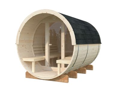 Sauna rond vitré Anita 1,6m2 + 0,7m2 épaisseur 42 mm Livraison incluse domicile  PALMAKO