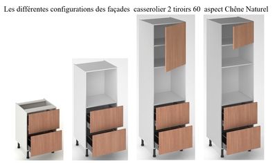 Façade de cuisine 2 casseroliers chêne naturel 60 cm pour meuble bas