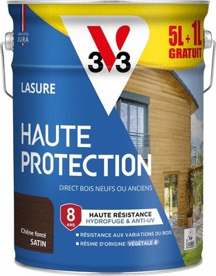 Lasure Haute Protection 8 ans satin chêne fonce 5 Litres +20 % Gratuit V33