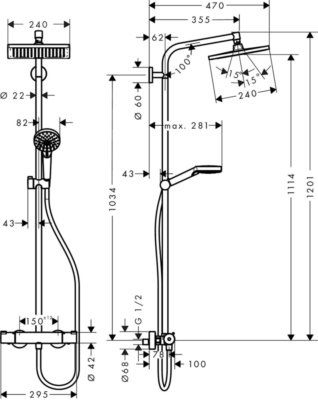 Colonne de douche Showerpipe Crometta E240 avec mitigeur thermostatique chromée HANSGROHE