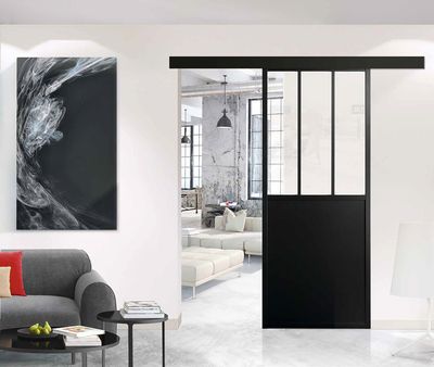 Porte Atelier noire verre clair - largeur 73 cm OPTIMUM