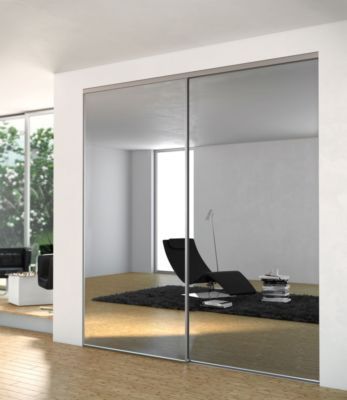 Porte de placard coulissante miroir profilé gris 1 vantail H 2,50 m x L 0,91 m YKARIO