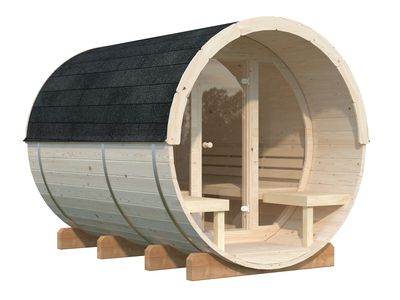 Sauna rond vitré Anita 1,6m2 + 0,7m2 épaisseur 42 mm Livraison incluse domicile  PALMAKO