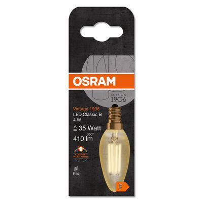 Ampoule LED E14 vintage 1906 flamme à filament 4 W = 410 lumens ambré OSRAM