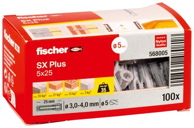 Chevilles SX PLUS diamètre 5 longueur 25 mm par 100 FISCHER