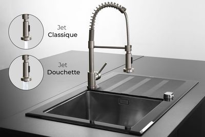 Robinet de cuisine avec douchette Inox Plimo - ESSEBAGNO