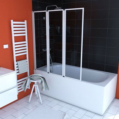 Pare-baignoire pivotant 3 volets blanc 143 x 125 cm AURLANE