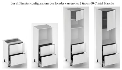 Façades tiroir pour meuble de cuisine Cristal blanche 70 x 60 cm par 2 OFITRES