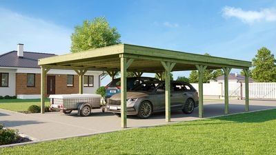 Carport double -  609 - 604 x 812 cm - toit en acier Livraison gratuite domicile WEKA