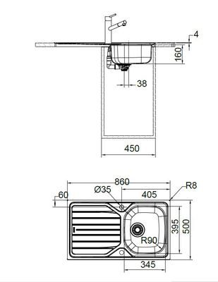 Evier 1 cuve + 1 égouttoir en inox avec bonde automatique FRANKE