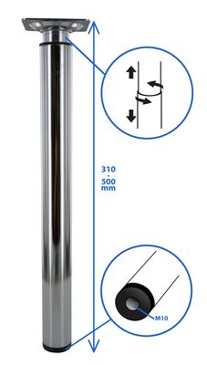 Pied de table basse rond acier chromé diamètre 30 x 300 - 500 mm