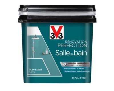 Peinture de rénovation pour salle de bains finition satinée bleu lagon 750 ml V33