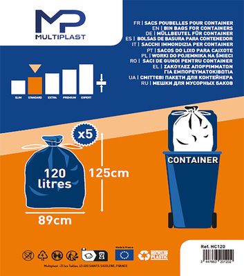 Sac poubelle noir pour container 120 litres par 5 - MULTIPLAST