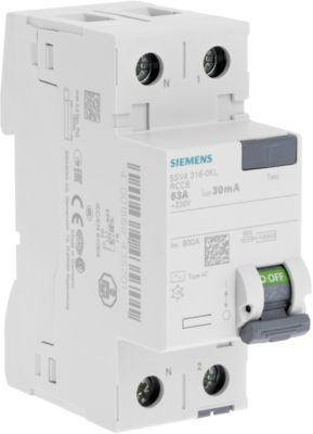 Interrupteur différentiel 63A 2 pôles 30mA type AC SIEMENS