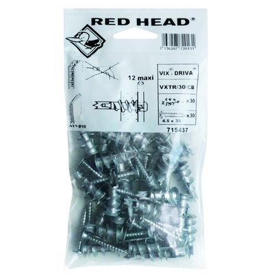 Chevilles Vix + vis 4,5 x 35 mm par 30 RED HEAD