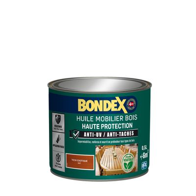 Bondex - Huile Mobilier Bois - Mat - 0,5L - Teck