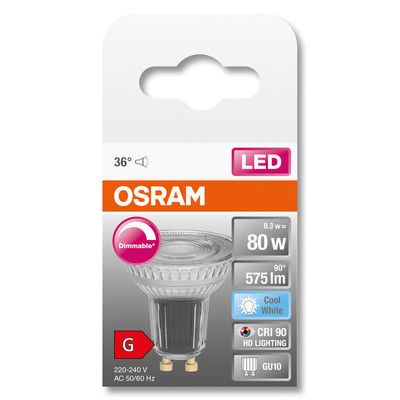 Ampoule LED spot variable  GU10 80W=575 lumens blanc neutre OSRAM