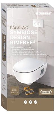 WC suspendu sans bride avec abattant déclipsable Symbiose Design Rimfree GEBERIT