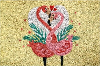 Tapis coco blanchi flamant rose 40 x 60 cm - ID MAT