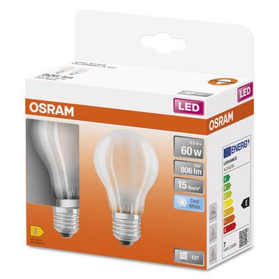 Lot de 2 ampoules LED standard dépoli E27 7W = 806 lumens blanc neutre Retrofit Classic - OSRAM