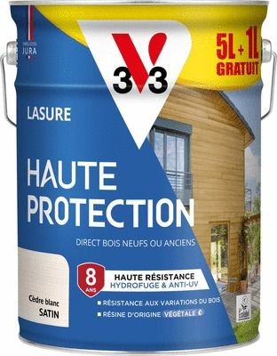 Lasure Haute Protection 8 ans satin cèdre blanc 5 Litres +20 % Gratuit V33