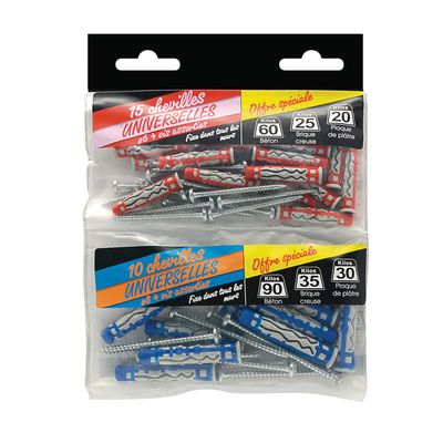 Chevilles bi-matière MX diamètre 6 et diamètre 8 avec vis tr par 25 RED HEAD