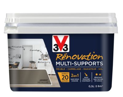 Peinture de rénovation multisupports finition satinée argent métallisé 500 ml V33