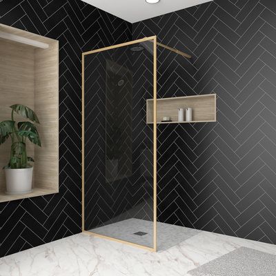 Paroi fixe douche à l'italienne Golden Edge or brossé transparent 100 x 200 cm AURLANE