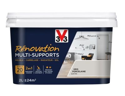 Peinture de rénovation multisupports finition satinée gris porcelaine 2 l V33