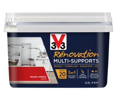 Peinture de rénovation multisupports finition satinée rouge caprice 500 ml V33