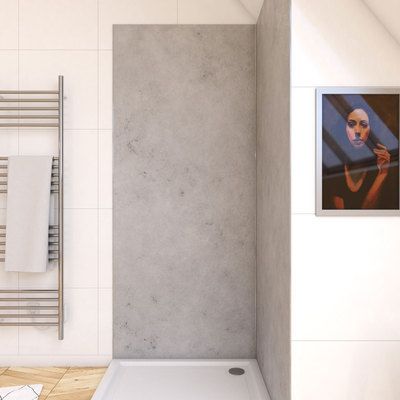 Panneau mural de douche pierre Light Grey finition béton 90 x 210 cm AURLANE