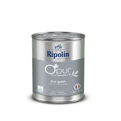 Peinture O'PUR mur & boiserie Gris Galet satin 500 ml - RIPOLIN