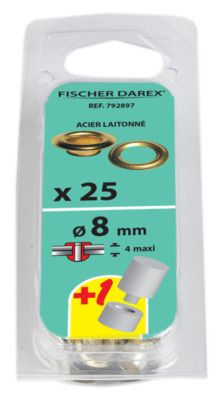 OEillets diamètre 8 mm acier laitonné par 25